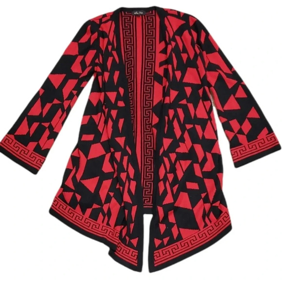 Melissa Paige Sweaters - Melissa Paige Red Aztec Geo Print Cardigan S